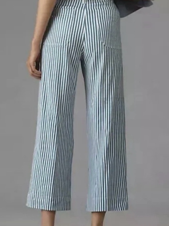 Maeve Pants - Maeve Anthropologie Blue and White Striped Cropped Wide-Leg Pants 30 Colette